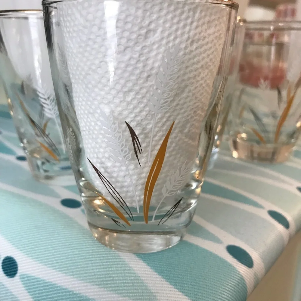 Vintage Libbey Juice Glasses Wheat gold white tan brown